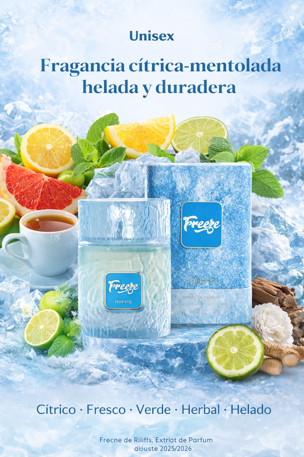 RiiFFS FREEZE,  Extrait de Parfum, Natural Spray Vaporisateur 100 ml